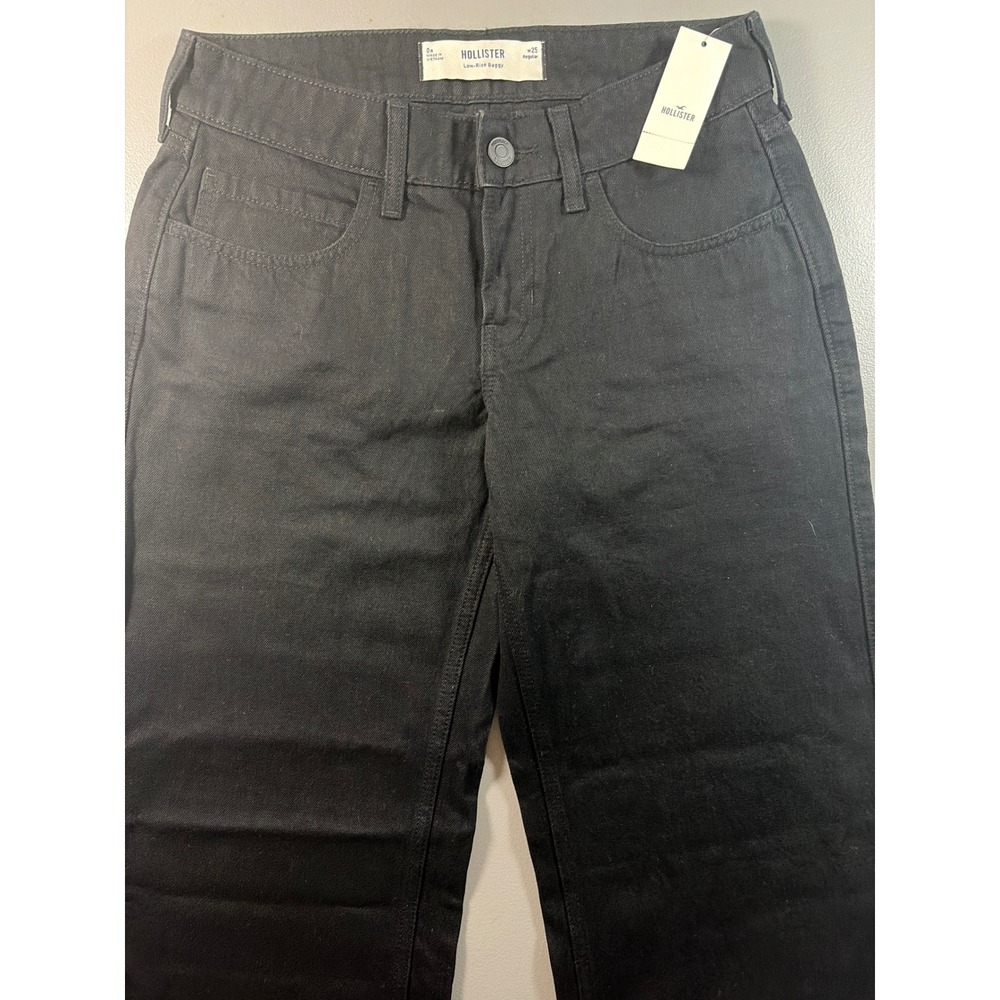 Hollister Low-Rise Baggy Jeans Womens 0R W25 Black Denim Wide Leg Pants NWT